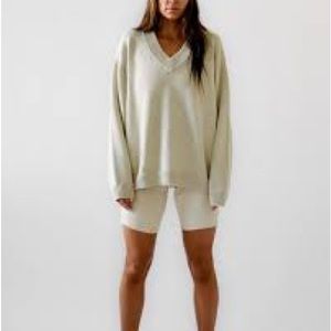 James Street Sloane cotton/linen v neck sweater in mist